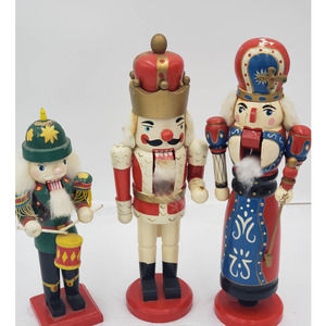 Vintage Nutcracker Set of 3 Made in China King Nutcracker, Female Queen, Drummer